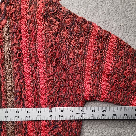 VTG Colleen Toland Sweater Small Red Multicolor Hand Knit Artsy Cardigan Open - Picture 8 of 9